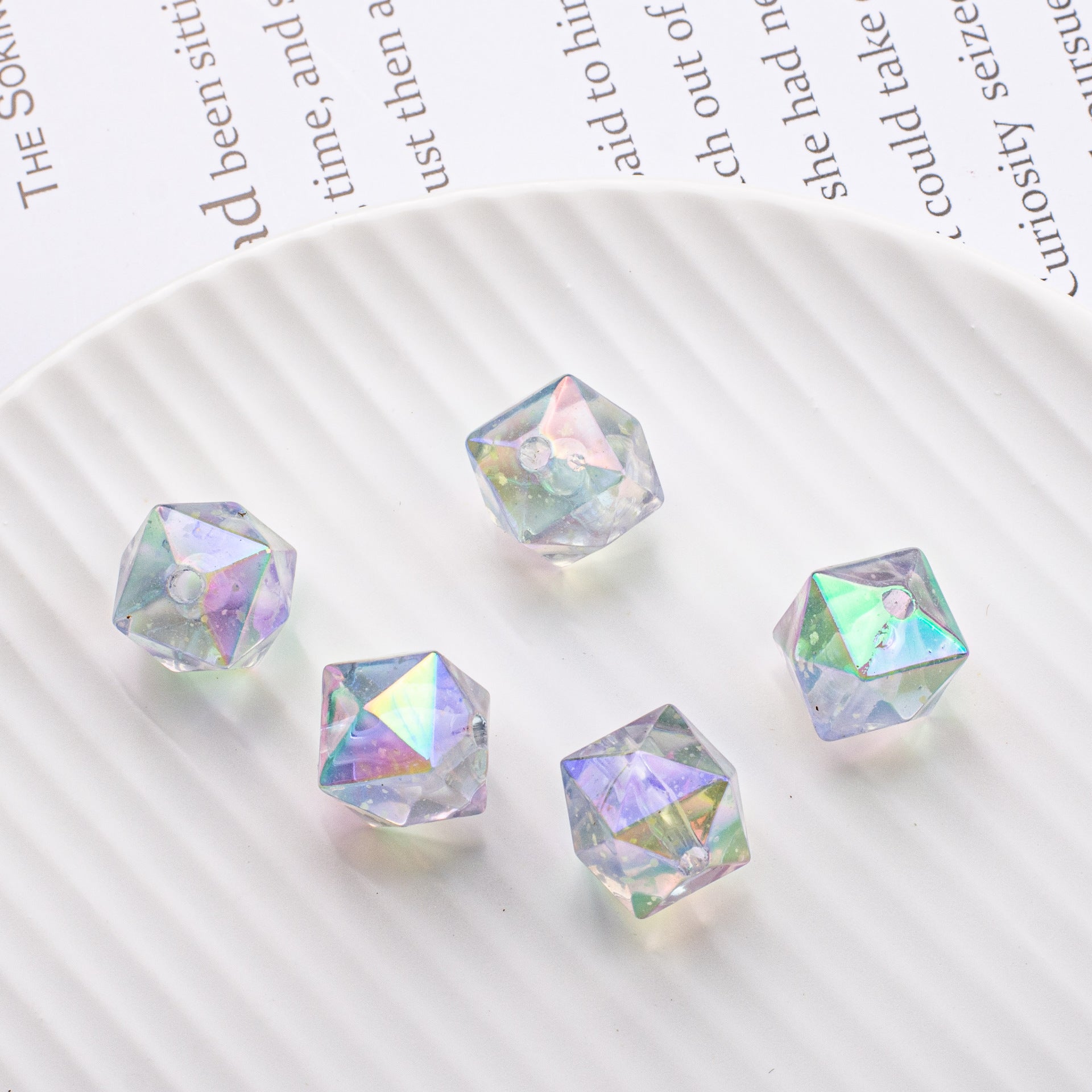 Wholesale 10pcs DIY Luminous Square Beads Prismatic Acrylic Straight Hole Beads